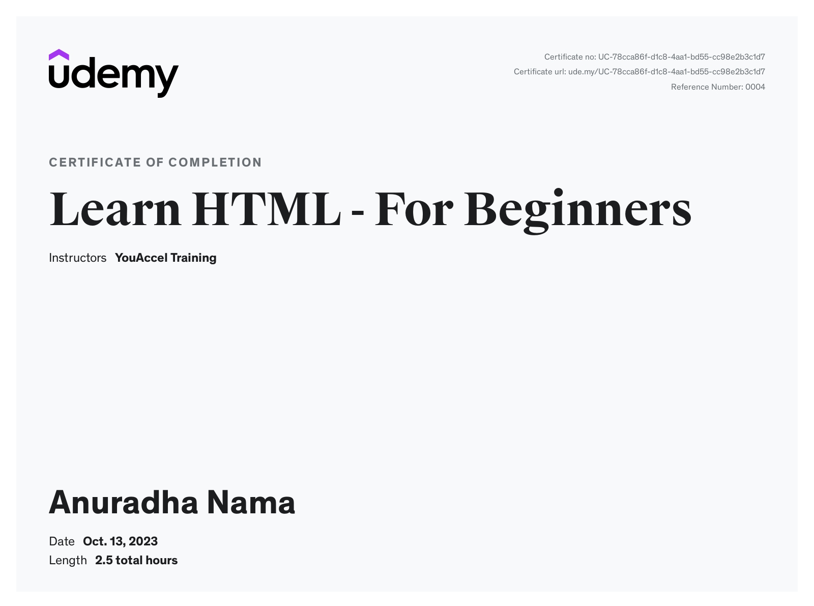 HTML Certificate